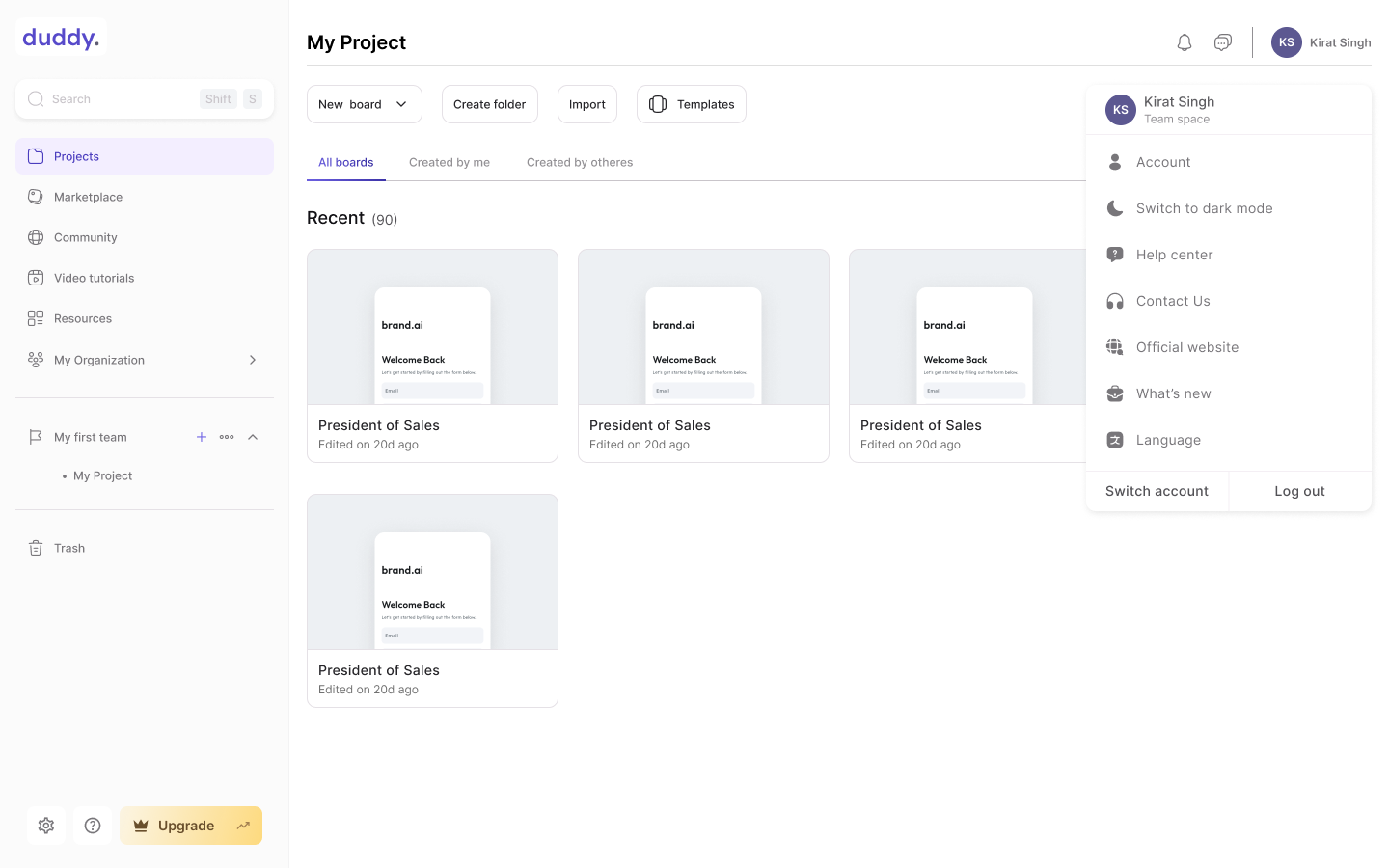 Duddy — Project dashboard